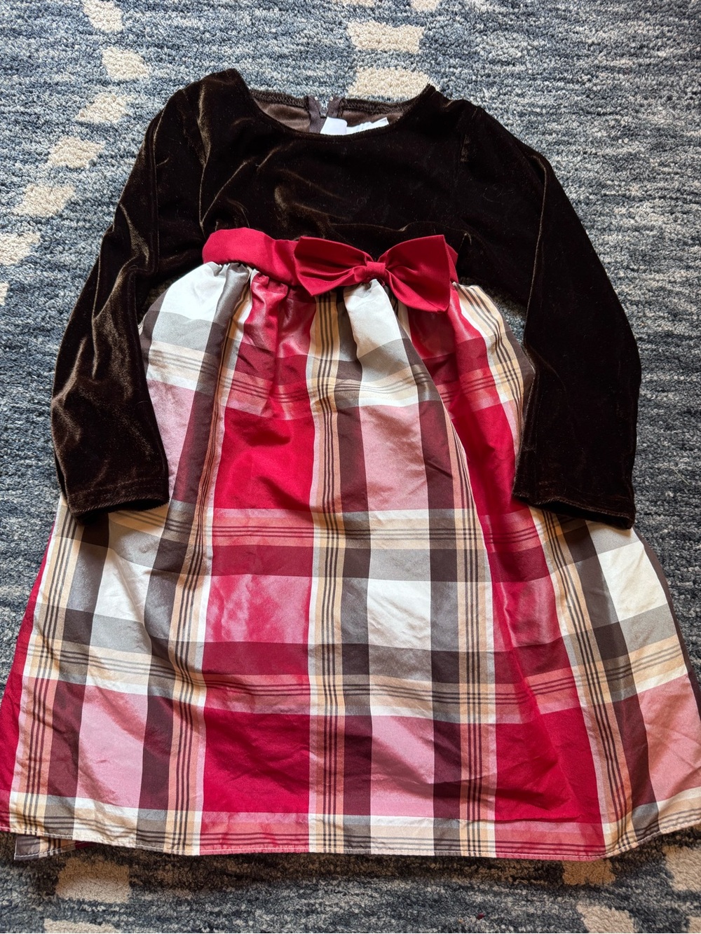 Goodlad Girls Size 6 Holiday Dress Brown Velvet Red Plaid Christmas